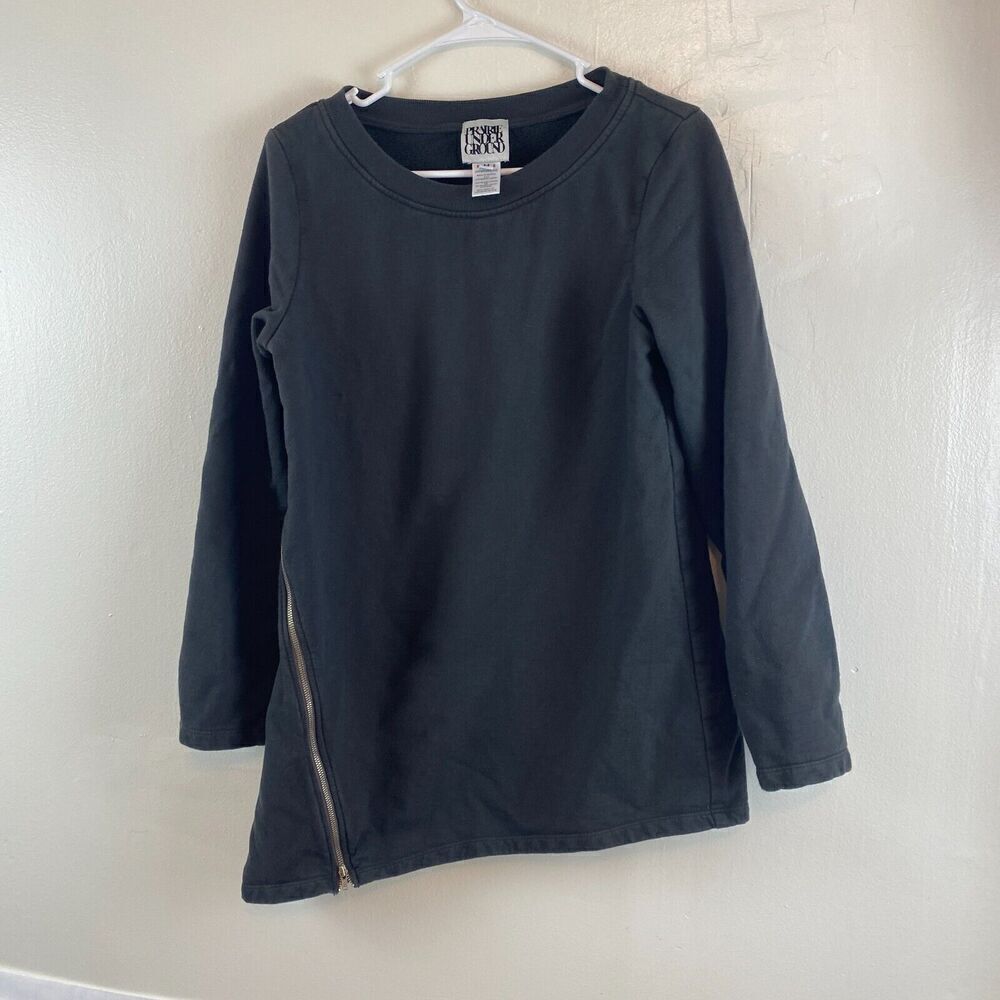 PRAIRIE UNDERGROUND Women's M Black Long Sweater Asymetrical Side Zip Lagenlook
